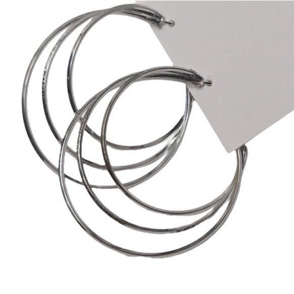 NWT Silver Colored Layered Hoop Earrings - Picture 3 of 6